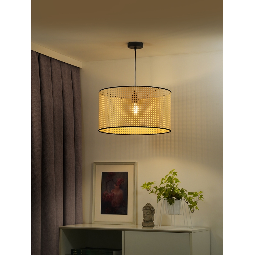 Duolla - Hanglamp aan een koord ROLLER 1xE27/15W/230V diameter 45 cm rotan/zwart