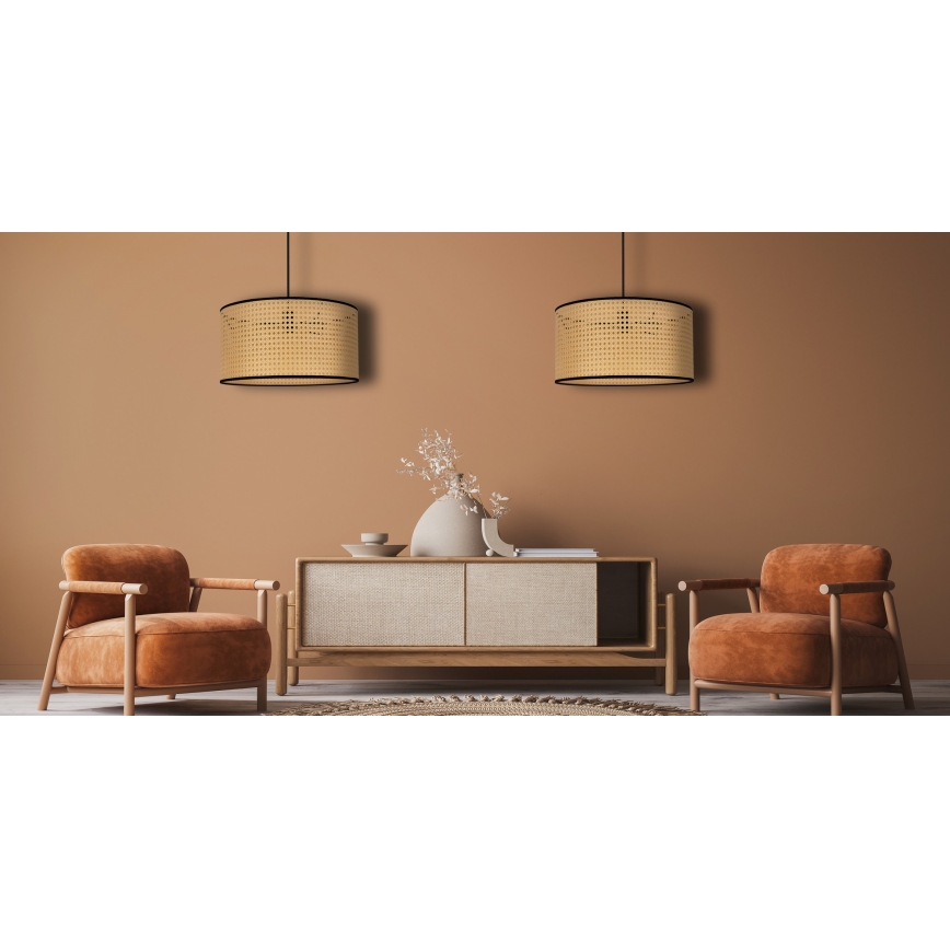 Duolla - Hanglamp aan een koord ROLLER 1xE27/15W/230V diameter 45 cm rotan/zwart