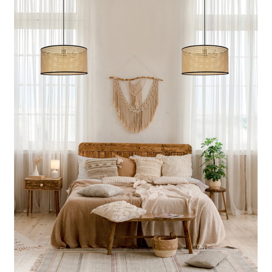 Duolla - Hanglamp aan een koord ROLLER 1xE27/15W/230V diameter 45 cm rotan/zwart