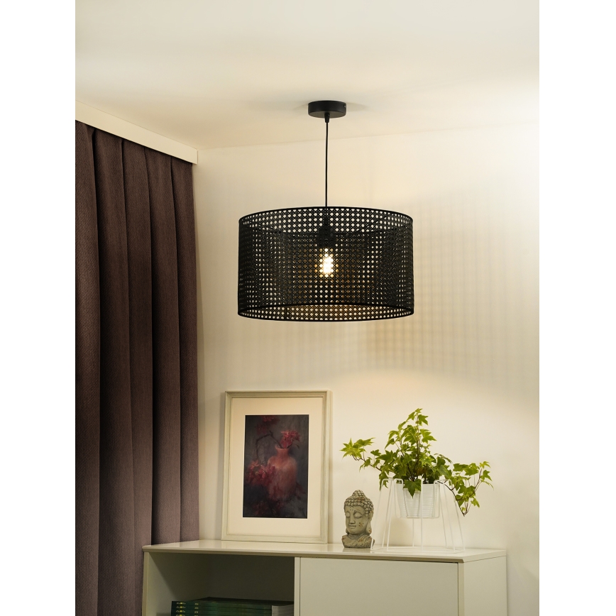 Duolla - Hanglamp aan een koord ROLLER RATTAN 1xE27/15W/230V diameter 45 cm zwart