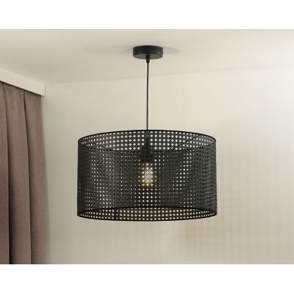 Duolla - Hanglamp aan een koord ROLLER RATTAN 1xE27/15W/230V diameter 45 cm zwart