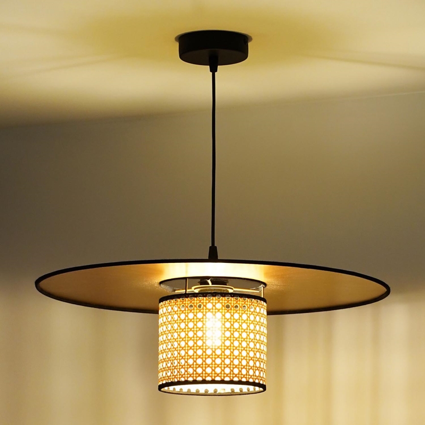 Duolla - Hanglamp aan een koord TOKYO RATTAN 1xE27/15W/230V diameter 50 cm goud/rotan