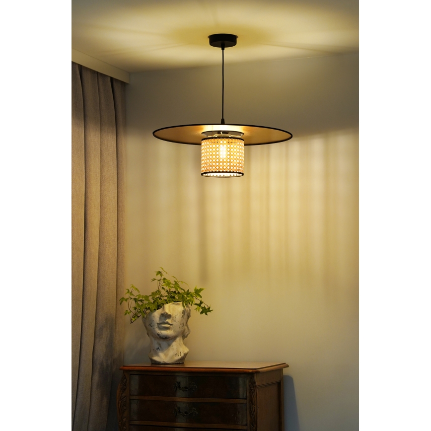 Duolla - Hanglamp aan een koord TOKYO RATTAN 1xE27/15W/230V diameter 50 cm goud/rotan