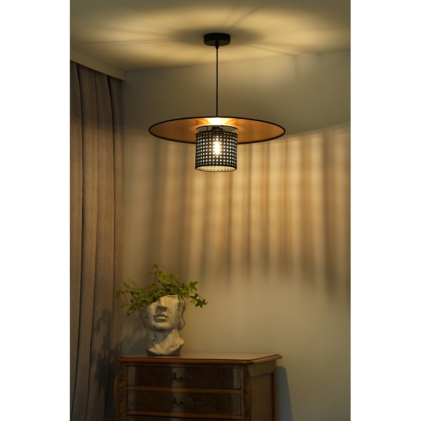 Duolla - Hanglamp aan een koord TOKYO RATTAN 1xE27/15W/230V diameter 50 cm goud/zwart