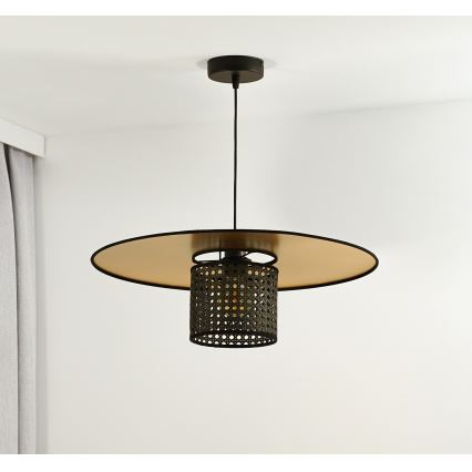 Duolla - Hanglamp aan een koord TOKYO RATTAN 1xE27/15W/230V diameter 50 cm goud/zwart