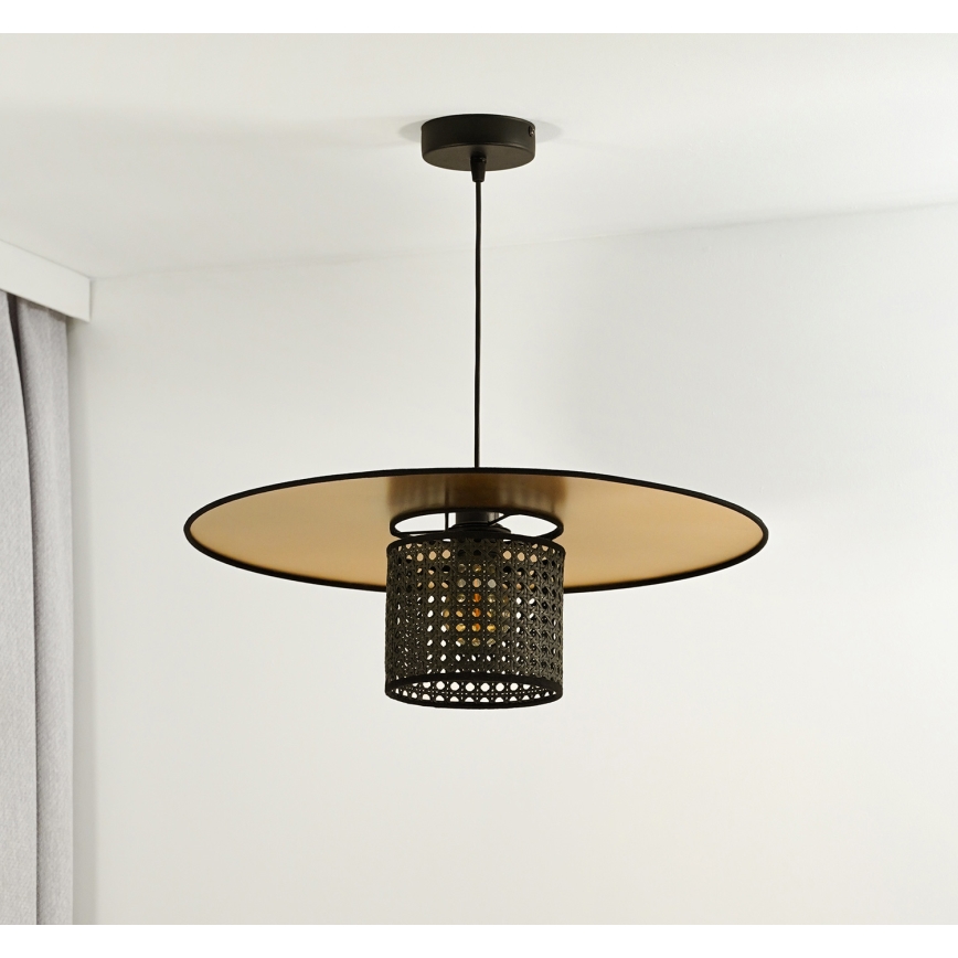 Duolla - Hanglamp aan een koord TOKYO RATTAN 1xE27/15W/230V diameter 50 cm goud/zwart