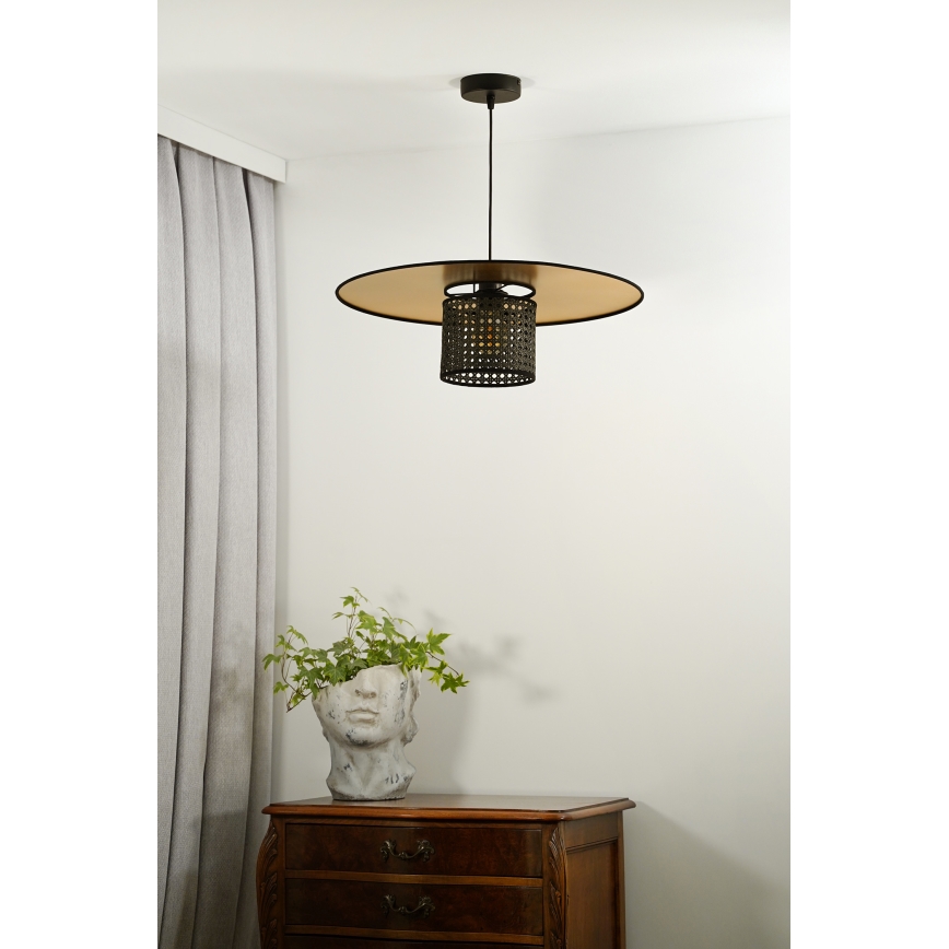 Duolla - Hanglamp aan een koord TOKYO RATTAN 1xE27/15W/230V diameter 50 cm goud/zwart