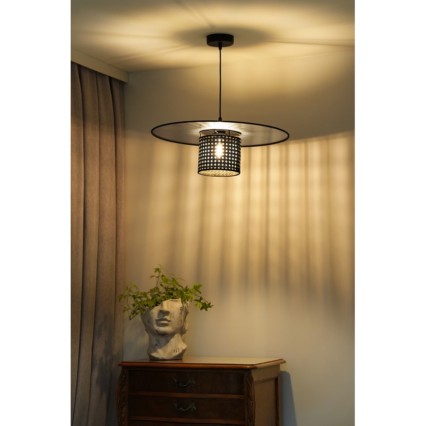 Duolla - Hanglamp aan een koord TOKYO RATTAN 1xE27/15W/230V diameter 50 cm zwart/zilver