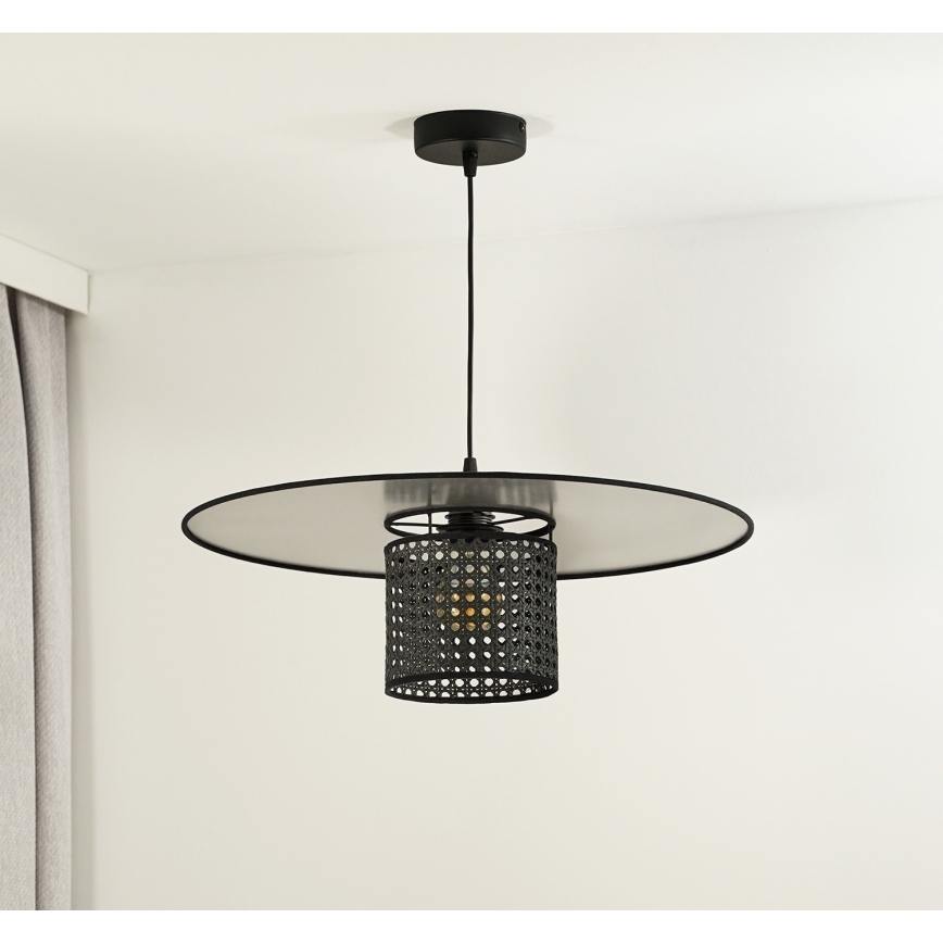 Duolla - Hanglamp aan een koord TOKYO RATTAN 1xE27/15W/230V diameter 50 cm zwart/zilver
