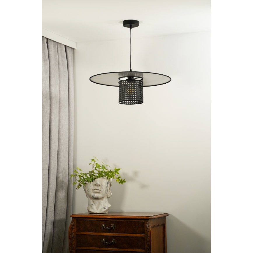 Duolla - Hanglamp aan een koord TOKYO RATTAN 1xE27/15W/230V diameter 50 cm zwart/zilver