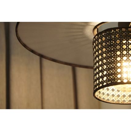 Duolla - Hanglamp aan een koord TOKYO RATTAN 1xE27/15W/230V diameter 50 cm zwart/zilver