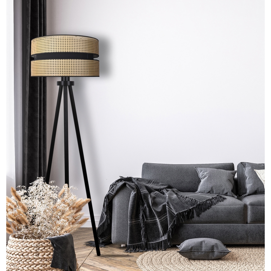 Duolla - Lampadaire DUO 1xE27/15W/230V d. 40 cm rotin/noir