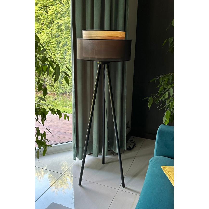 Duolla - Lampadaire WOOD BOHO 1xE27/15W/230V d. 45 cm noir/beige