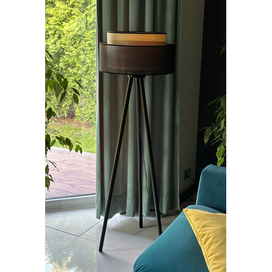 Duolla - Lampadaire WOOD BOHO 1xE27/15W/230V d. 45 cm noir/beige