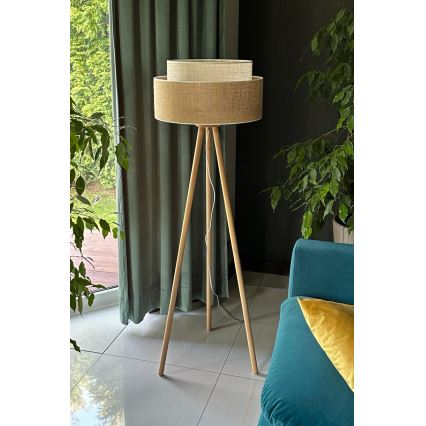 Duolla - Lampadaire YUTE BOHO 1xE27/15W/230V d. 45 cm marron/crème