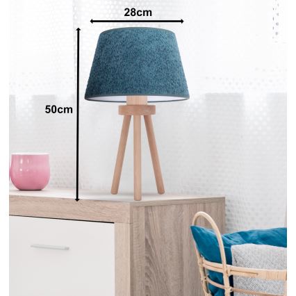 Duolla - Lampe de table BOUCLE 1xE27/15W/230V d. 28 cm turquoise/bois