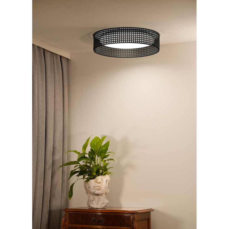 Duolla - LED Plafondlamp ROLLER RATTAN LED/24W/230V diameter 45 cm zwart