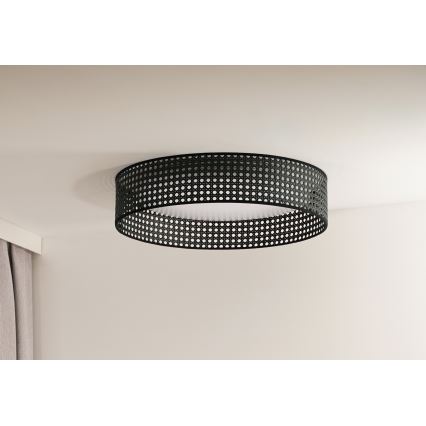 Duolla - LED Plafondlamp ROLLER RATTAN LED/24W/230V diameter 45 cm zwart