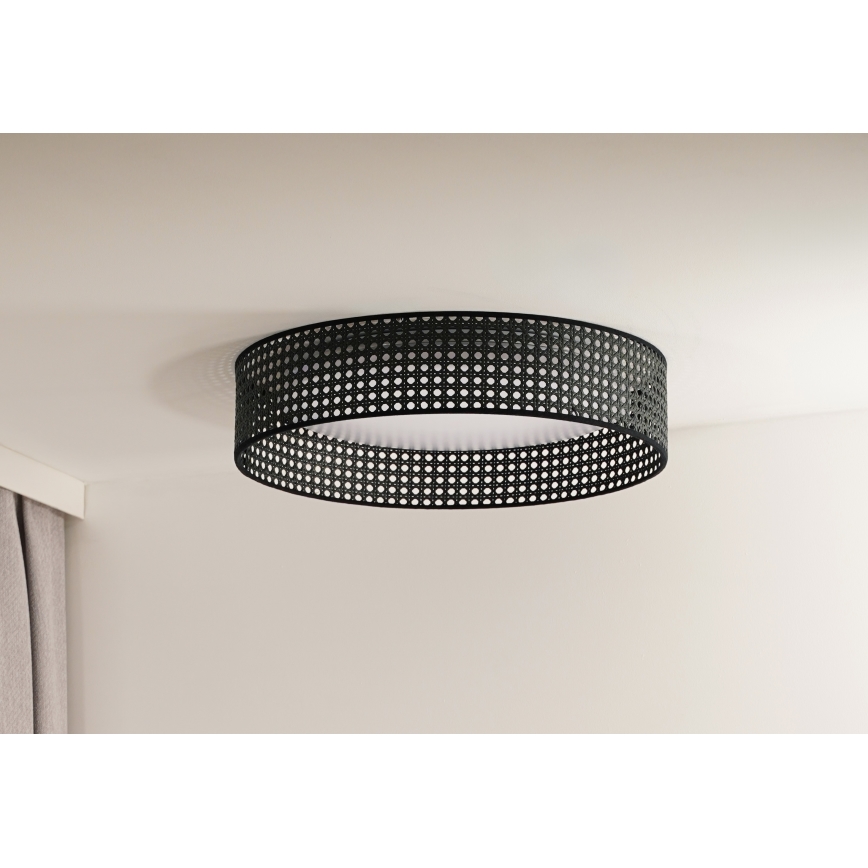Duolla - LED Plafondlamp ROLLER RATTAN LED/24W/230V diameter 45 cm zwart