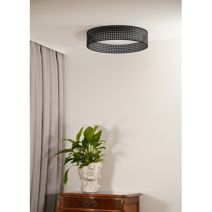 Duolla - LED Plafondlamp ROLLER RATTAN LED/24W/230V diameter 45 cm zwart