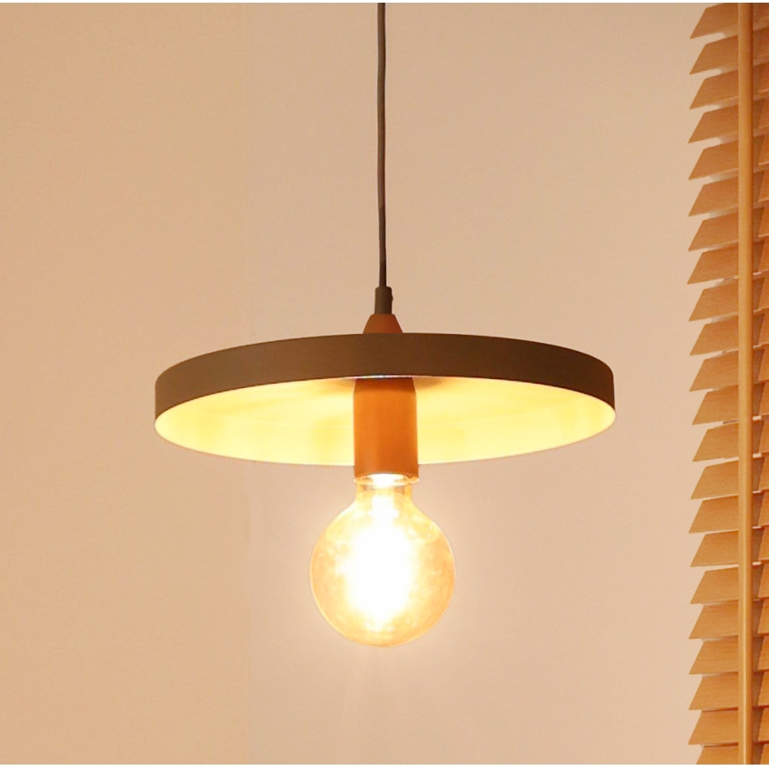 Duolla - Pendellamp aan kabel IRONLINE 1xE27/15W/230V Ø 30 cm beige/koper