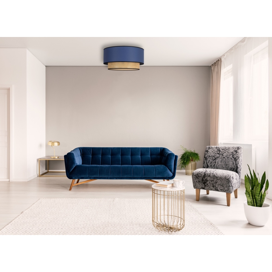 Duolla - Plafondlamp BOHO 1xE27/15W/230V diameter 45 cm blauw/rotan