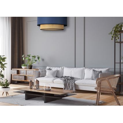 Duolla - Plafondlamp BOHO 1xE27/15W/230V diameter 45 cm blauw/rotan