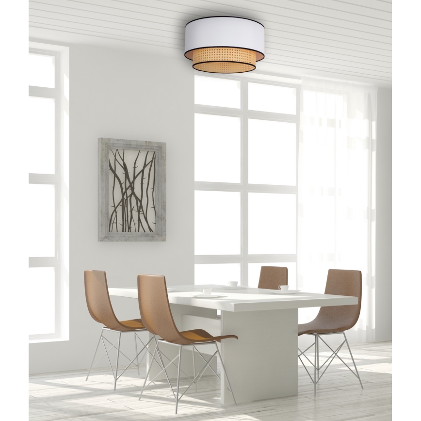 Duolla - Plafondlamp BOHO 1xE27/15W/230V diameter 45 cm wit/rotan
