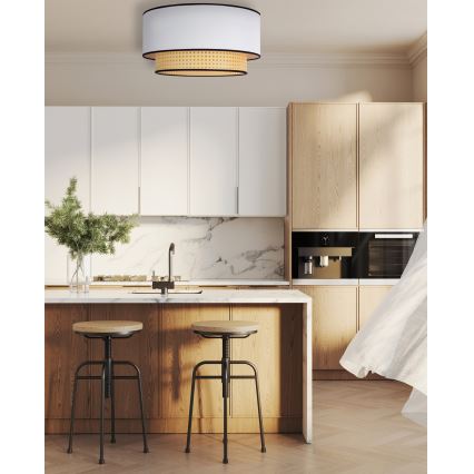 Duolla - Plafondlamp BOHO 1xE27/15W/230V diameter 45 cm wit/rotan