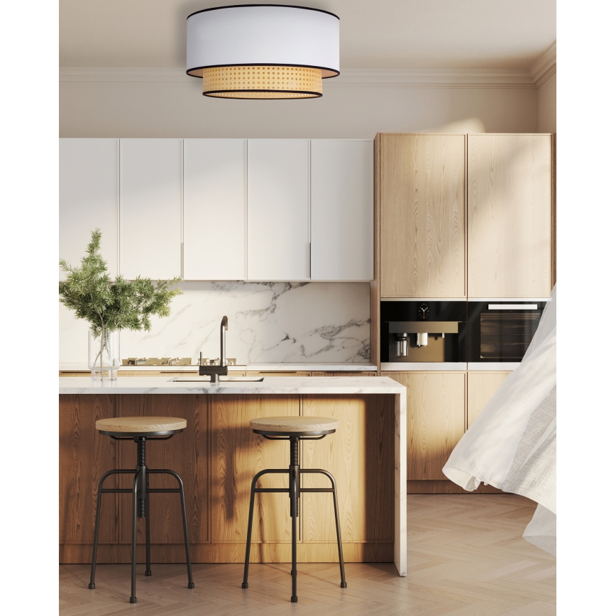 Duolla - Plafondlamp BOHO 1xE27/15W/230V diameter 45 cm wit/rotan