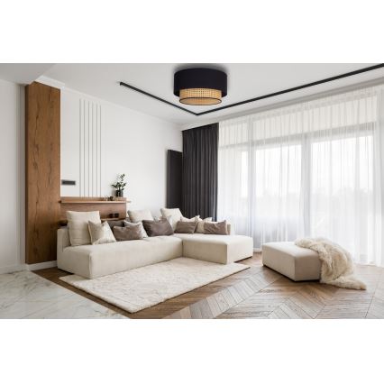 Duolla - Plafondlamp BOHO 1xE27/15W/230V diameter 45 cm zwart/rotan