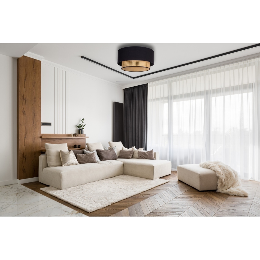 Duolla - Plafondlamp BOHO 1xE27/15W/230V diameter 45 cm zwart/rotan