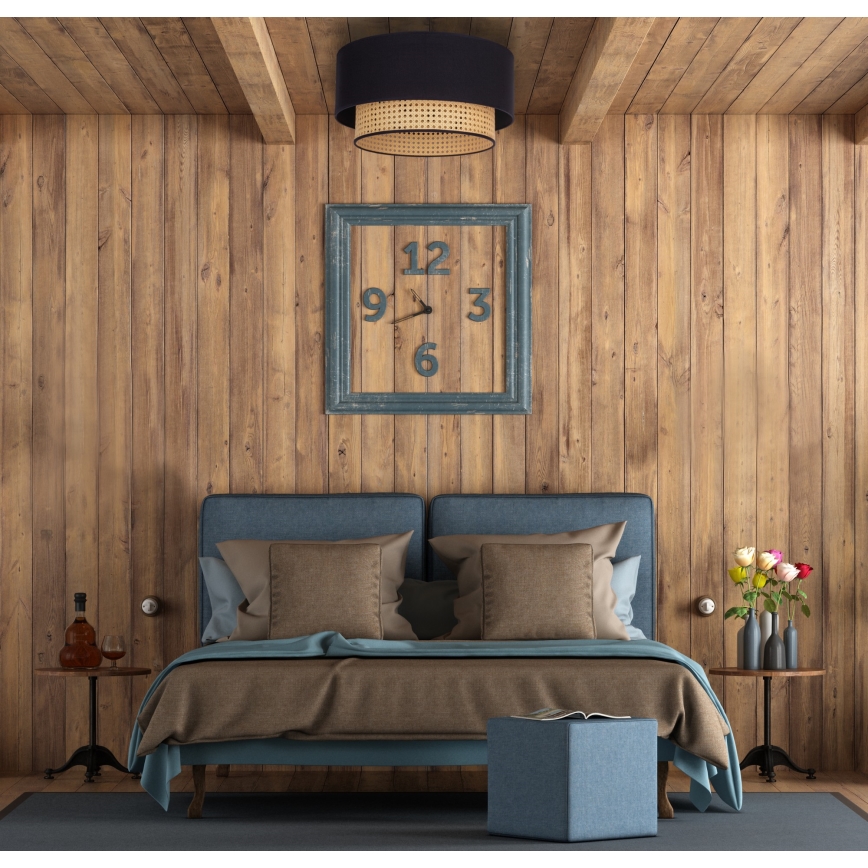 Duolla - Plafondlamp BOHO 1xE27/15W/230V diameter 45 cm zwart/rotan