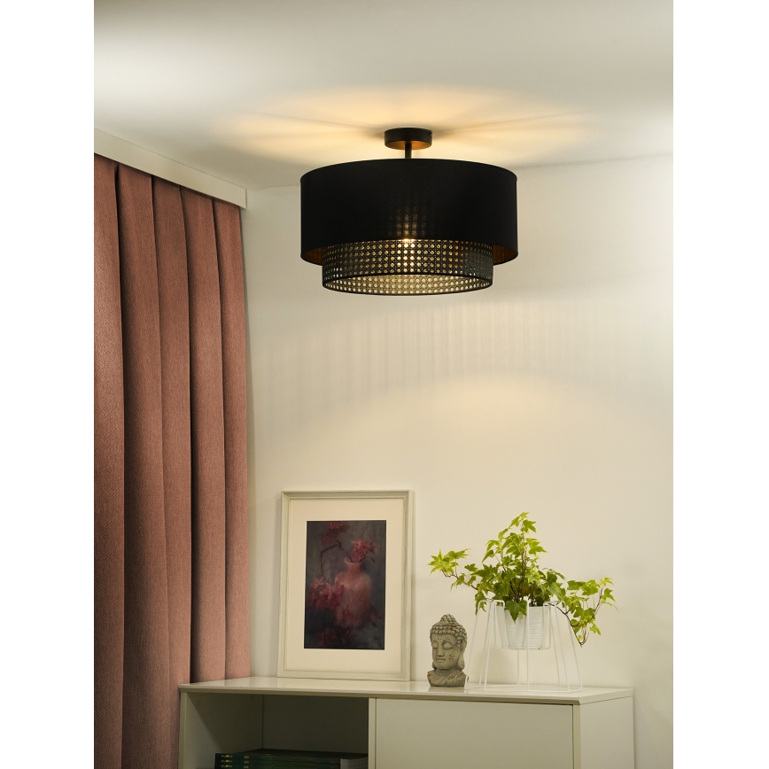 Duolla - Plafonnier BOHO RATTAN 1xE27/15W/230V d. 45 cm noir