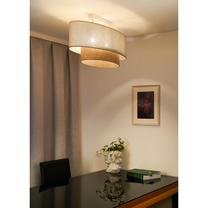 Duolla - Plafonnier DOUBLE OVAL NATURE 2xE27/15W/230V crème/beige