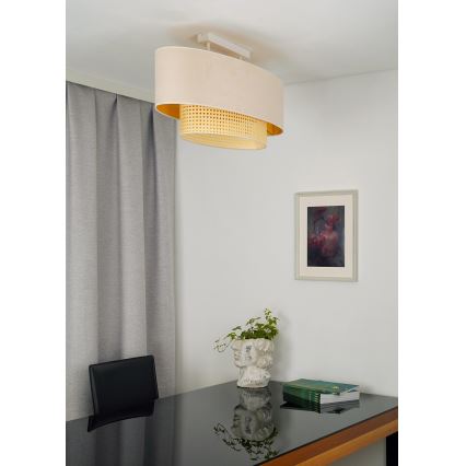 Duolla - Plafonnier DOUBLE OVAL RATTAN 2xE27/15W/230V crème/rotin