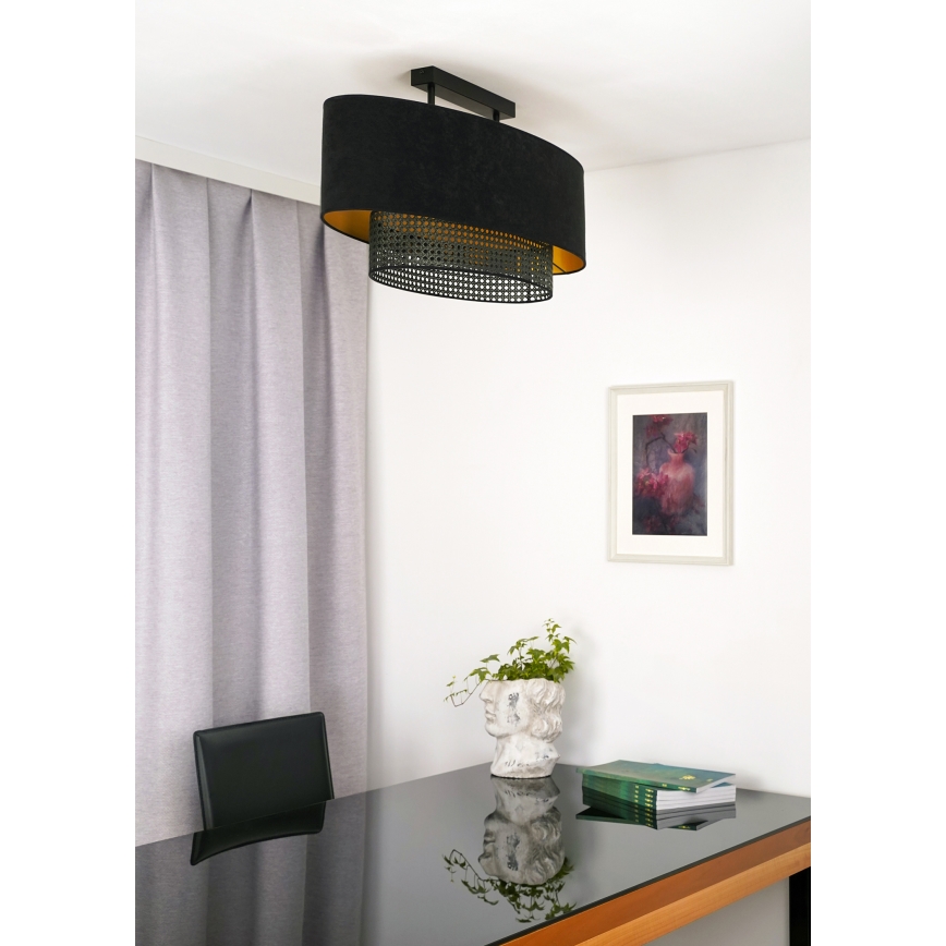 Duolla - Plafonnier DOUBLE OVAL RATTAN 2xE27/15W/230V noir/rotin