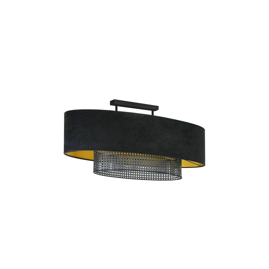Duolla - Plafonnier DOUBLE OVAL RATTAN 2xE27/15W/230V noir/rotin