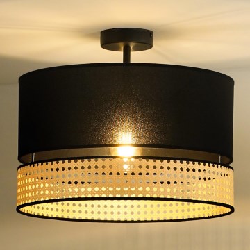 Duolla - Plafonnier DOUBLE RATTAN 1xE27/15W/230V d. 40 cm noir/beige