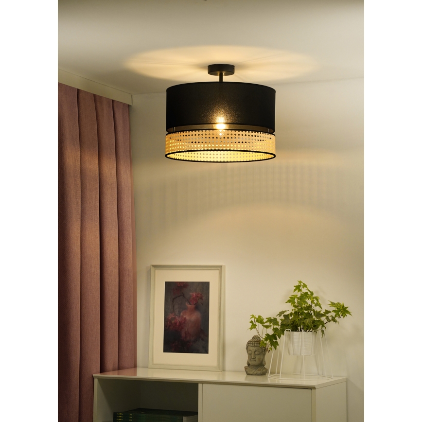 Duolla - Plafonnier DOUBLE RATTAN 1xE27/15W/230V d. 40 cm noir/beige