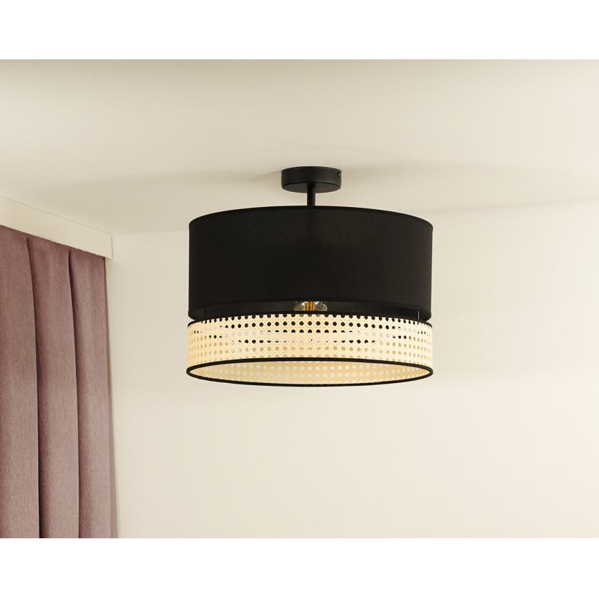 Duolla - Plafonnier DOUBLE RATTAN 1xE27/15W/230V d. 40 cm noir/beige