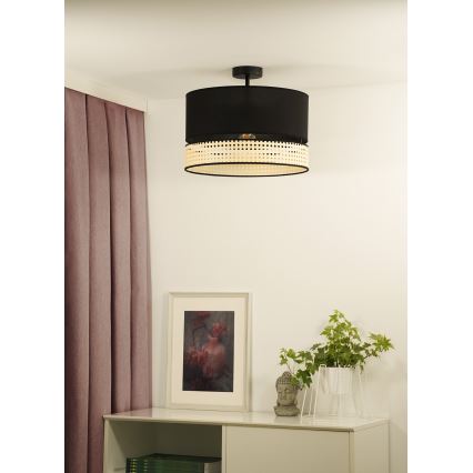 Duolla - Plafonnier DOUBLE RATTAN 1xE27/15W/230V d. 40 cm noir/beige
