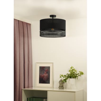 Duolla - Plafonnier DOUBLE RATTAN 1xE27/15W/230V d. 40 cm noir