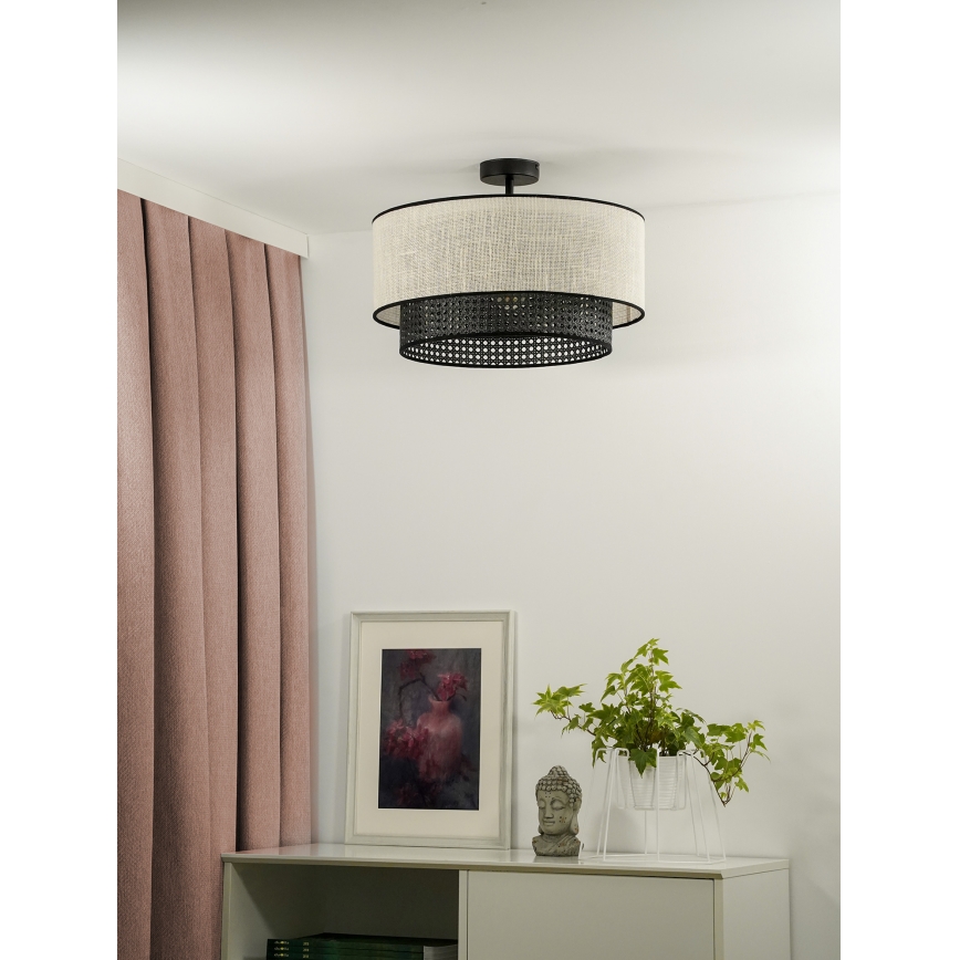 Duolla - Plafonnier RATTAN YUTE 1xE27/15W/230V d. 45 cm crème/noir