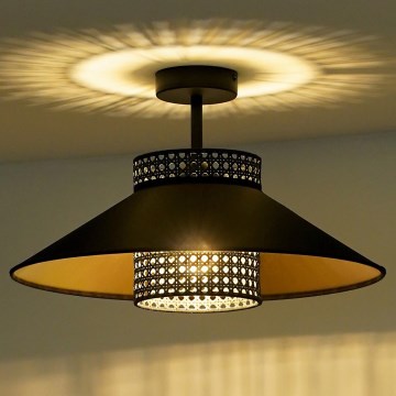 Duolla - Plafonnier RIO RATTAN 1xE27/15W/230V d. 45 cm noir/doré