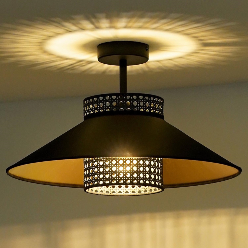 Duolla - Plafonnier RIO RATTAN 1xE27/15W/230V d. 45 cm noir/doré
