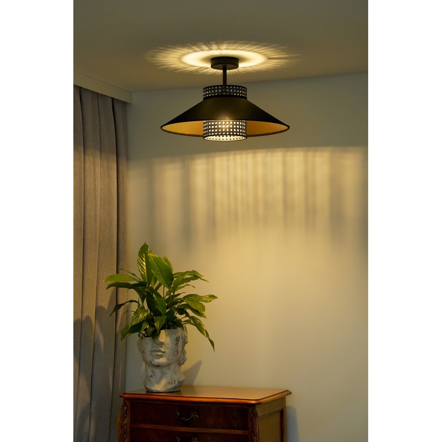 Duolla - Plafonnier RIO RATTAN 1xE27/15W/230V d. 45 cm noir/doré