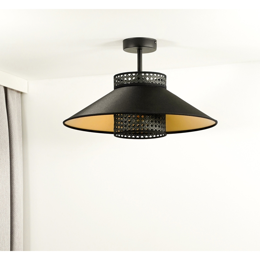 Duolla - Plafonnier RIO RATTAN 1xE27/15W/230V d. 45 cm noir/doré
