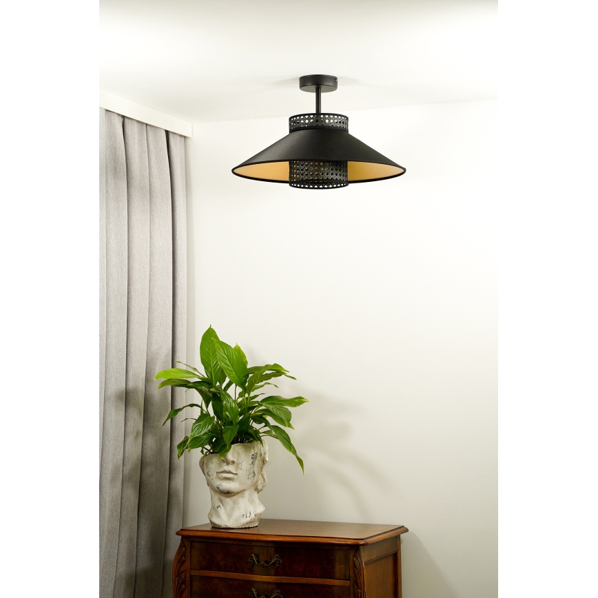 Duolla - Plafonnier RIO RATTAN 1xE27/15W/230V d. 45 cm noir/doré