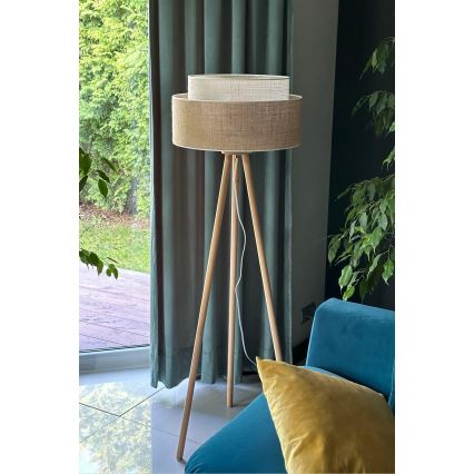 Duolla - Staande Lamp YUTE BOHO 1xE27/15W/230V diameter 45 cm bruin/crème